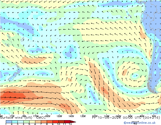 Surface wind (bft) CMCC Fr 10.05.2024 00 UTC