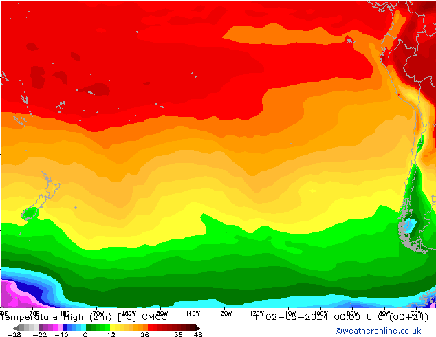 Max. Temperatura (2m) CMCC czw. 02.05.2024 00 UTC