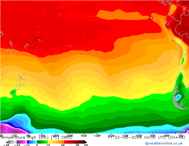 Max. Temperatura (2m) CMCC pt. 03.05.2024 00 UTC