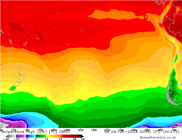Temp. massima (2m) CMCC sab 04.05.2024 00 UTC