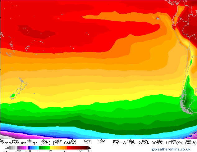 Temp. massima (2m) CMCC sab 18.05.2024 00 UTC