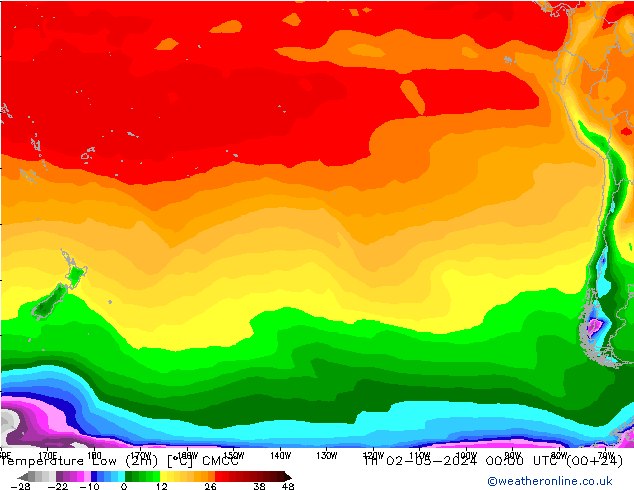 Min.temperatuur (2m) CMCC do 02.05.2024 00 UTC