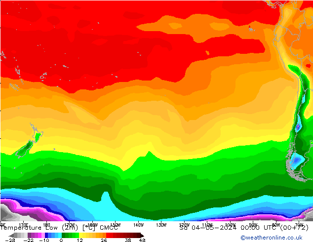 Temperature Low (2m) CMCC Sa 04.05.2024 00 UTC