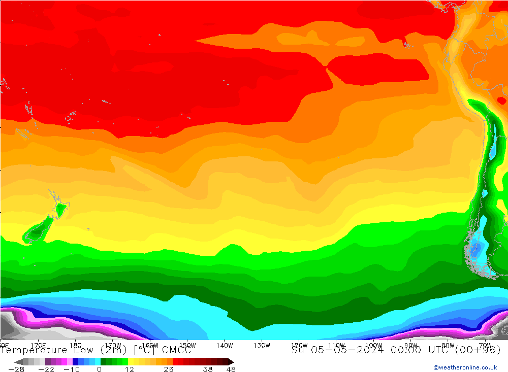 Min.temperatuur (2m) CMCC zo 05.05.2024 00 UTC