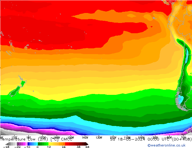 Min.temperatuur (2m) CMCC za 18.05.2024 00 UTC