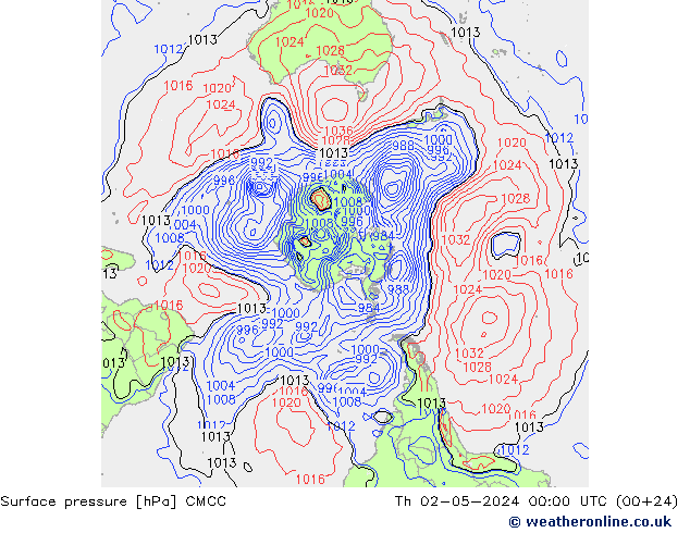 pressão do solo CMCC Qui 02.05.2024 00 UTC