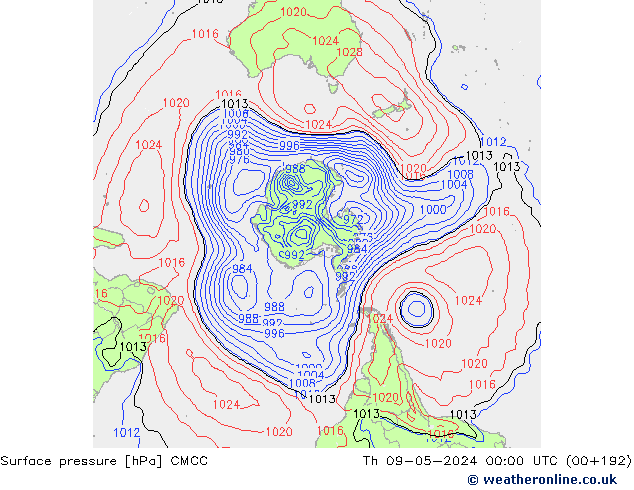 Atmosférický tlak CMCC Čt 09.05.2024 00 UTC