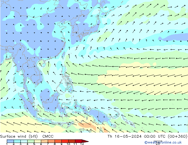 Wind 10 m (bft) CMCC do 16.05.2024 00 UTC