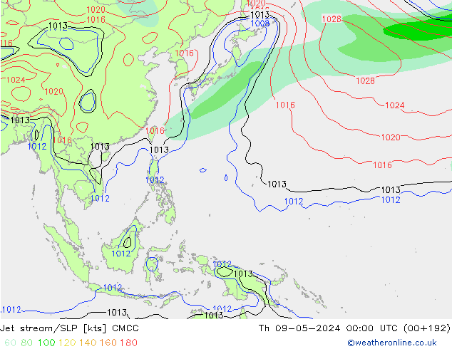 Corriente en chorro CMCC jue 09.05.2024 00 UTC