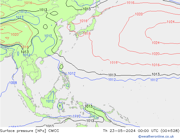 Presión superficial CMCC jue 23.05.2024 00 UTC