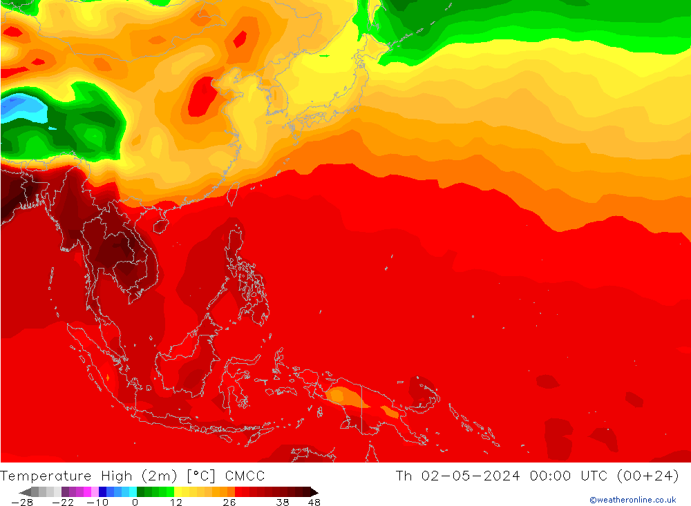 Max.temperatuur (2m) CMCC do 02.05.2024 00 UTC