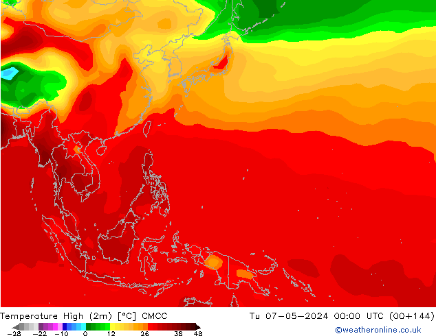 Temp. massima (2m) CMCC mar 07.05.2024 00 UTC