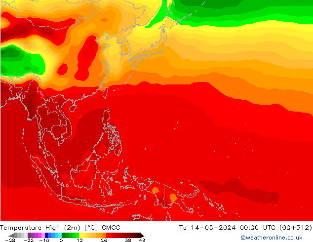 temperatura máx. (2m) CMCC Ter 14.05.2024 00 UTC