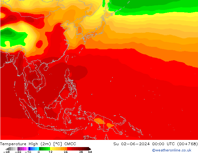 Temperature High (2m) CMCC Su 02.06.2024 00 UTC