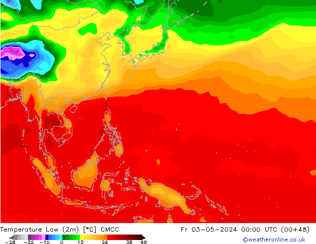 Min.temperatuur (2m) CMCC vr 03.05.2024 00 UTC