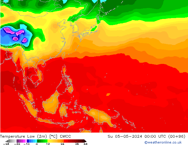 Temperature Low (2m) CMCC Su 05.05.2024 00 UTC