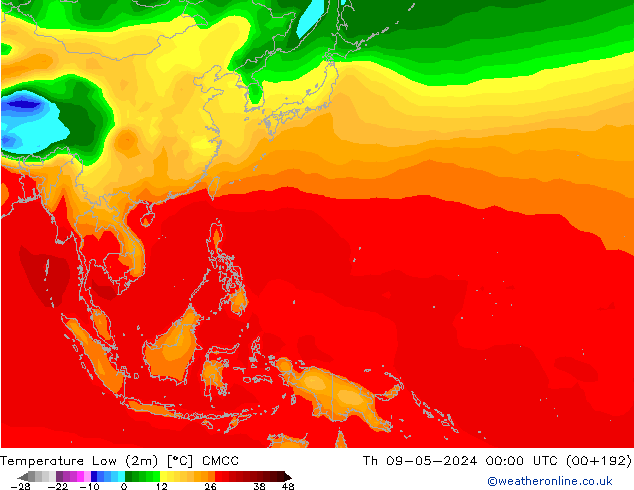 Min. Temperatura (2m) CMCC czw. 09.05.2024 00 UTC