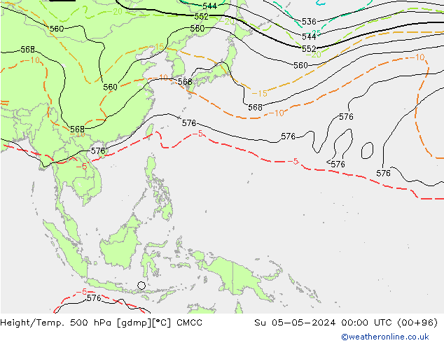 Height/Temp. 500 гПа CMCC Вс 05.05.2024 00 UTC