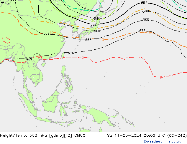 Géop./Temp. 500 hPa CMCC sam 11.05.2024 00 UTC