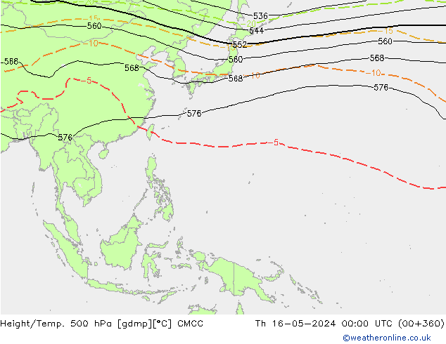 Height/Temp. 500 hPa CMCC gio 16.05.2024 00 UTC