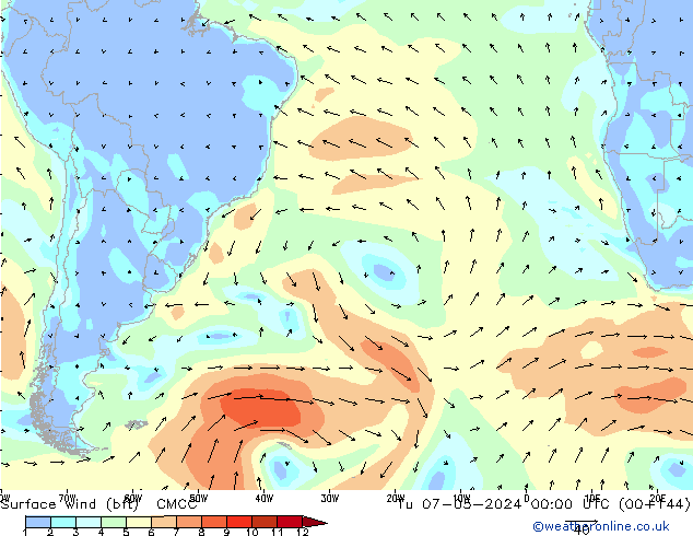 Viento 10 m (bft) CMCC mar 07.05.2024 00 UTC