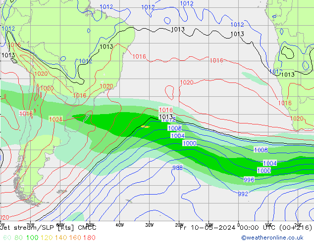 джет/приземное давление CMCC пт 10.05.2024 00 UTC