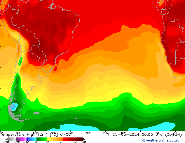 Max.temperatuur (2m) CMCC do 02.05.2024 00 UTC