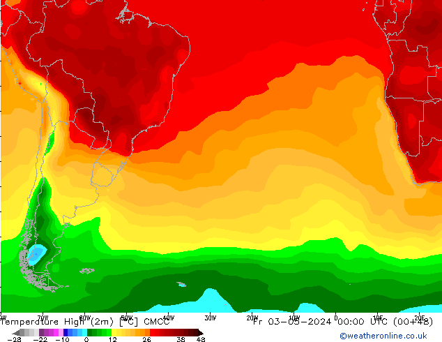 Nejvyšší teplota (2m) CMCC Pá 03.05.2024 00 UTC