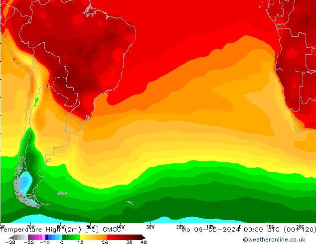 Max.temperatuur (2m) CMCC ma 06.05.2024 00 UTC