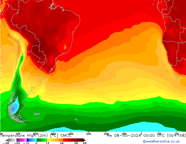 Temp. massima (2m) CMCC mer 08.05.2024 00 UTC