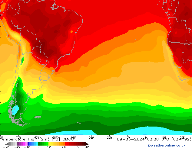 Temperatura máx. (2m) CMCC jue 09.05.2024 00 UTC