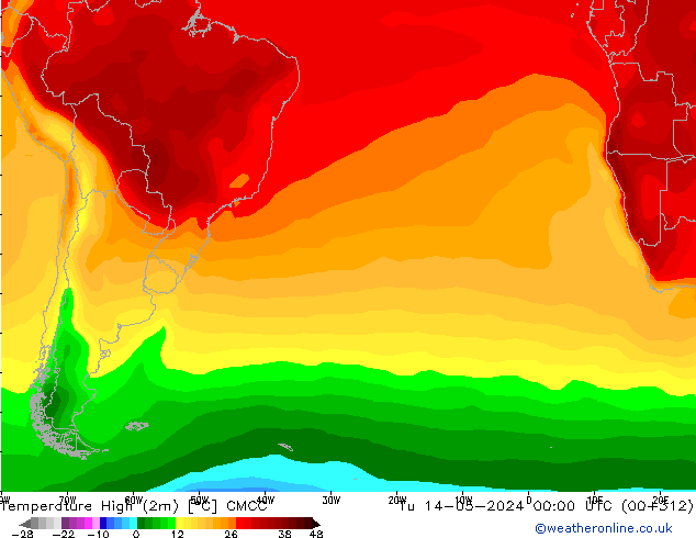 Max.temperatuur (2m) CMCC di 14.05.2024 00 UTC