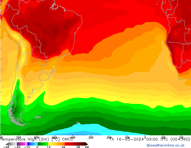 Temperature High (2m) CMCC Th 16.05.2024 00 UTC
