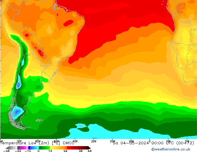 Min. Temperatura (2m) CMCC so. 04.05.2024 00 UTC