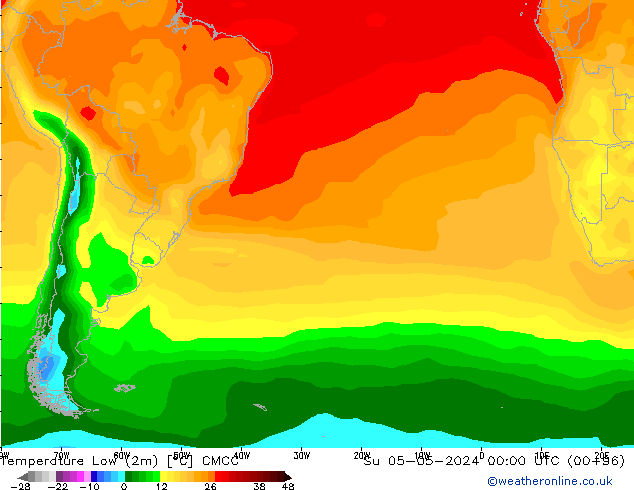 Nejnižší teplota (2m) CMCC Ne 05.05.2024 00 UTC