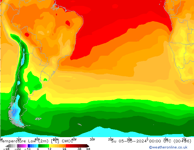 Temp. minima (2m) CMCC dom 05.05.2024 00 UTC