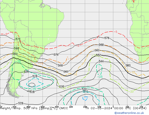 Height/Temp. 500 гПа CMCC чт 02.05.2024 00 UTC