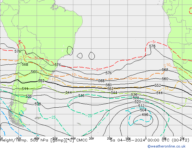 Geop./Temp. 500 hPa CMCC sáb 04.05.2024 00 UTC