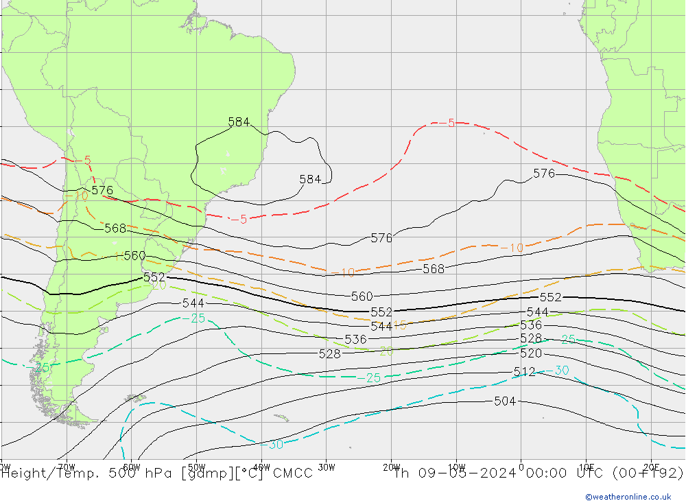 Height/Temp. 500 гПа CMCC чт 09.05.2024 00 UTC