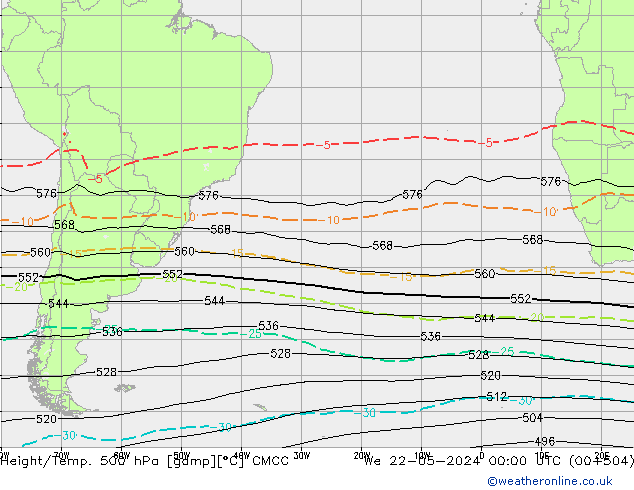 Géop./Temp. 500 hPa CMCC mer 22.05.2024 00 UTC