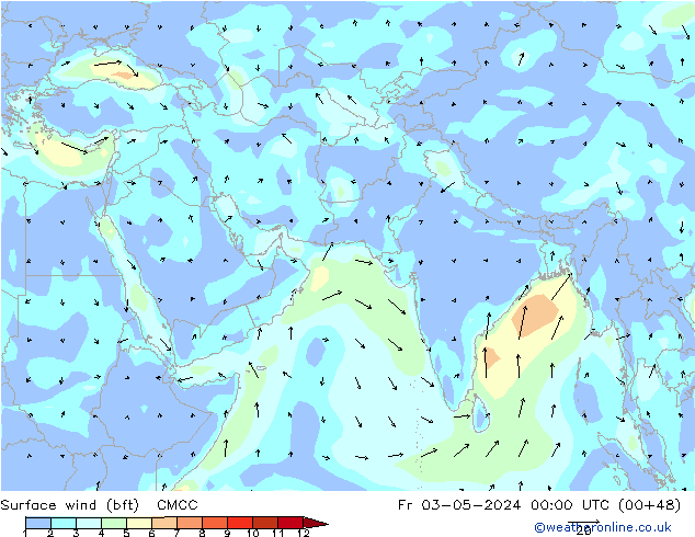 Surface wind (bft) CMCC Pá 03.05.2024 00 UTC