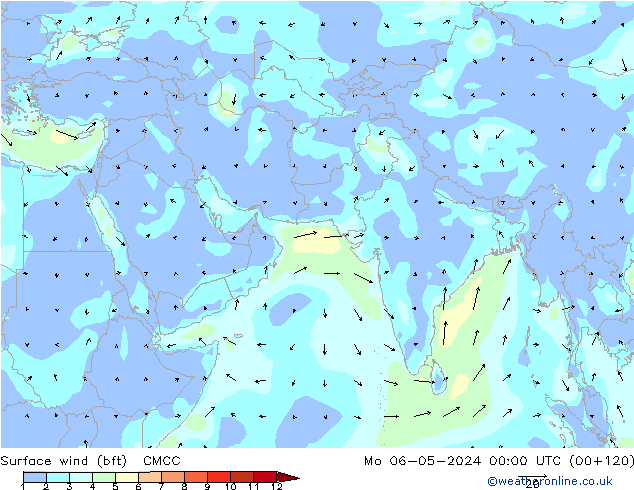 Vent 10 m (bft) CMCC lun 06.05.2024 00 UTC