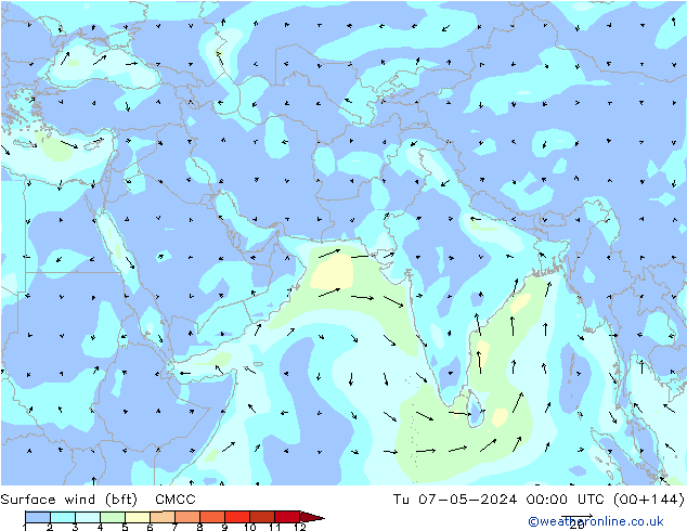 Surface wind (bft) CMCC Tu 07.05.2024 00 UTC