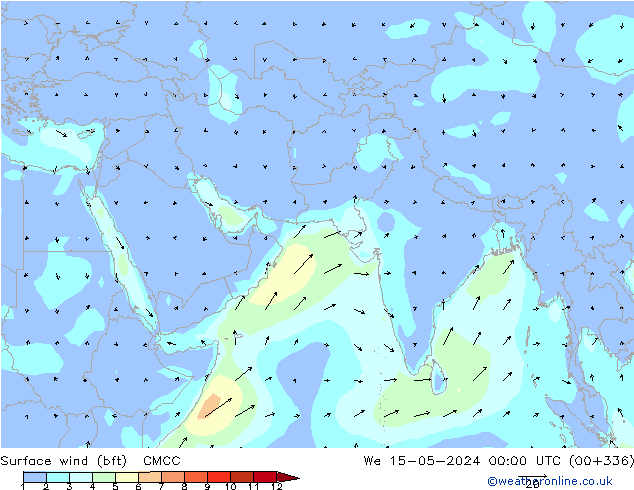 Vent 10 m (bft) CMCC mer 15.05.2024 00 UTC