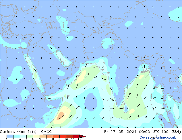 Rüzgar 10 m (bft) CMCC Cu 17.05.2024 00 UTC