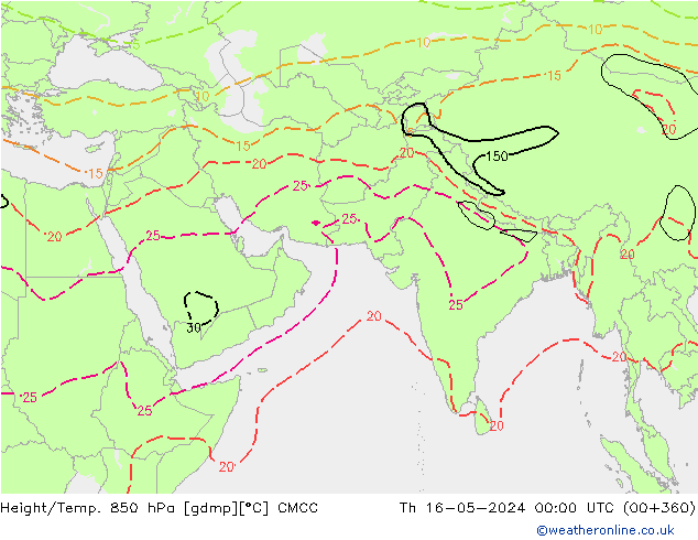 Height/Temp. 850 hPa CMCC Čt 16.05.2024 00 UTC