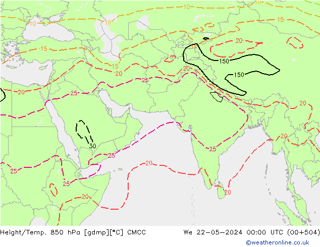 Height/Temp. 850 hPa CMCC We 22.05.2024 00 UTC