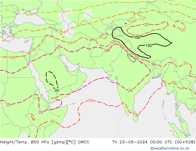 Hoogte/Temp. 850 hPa CMCC do 23.05.2024 00 UTC