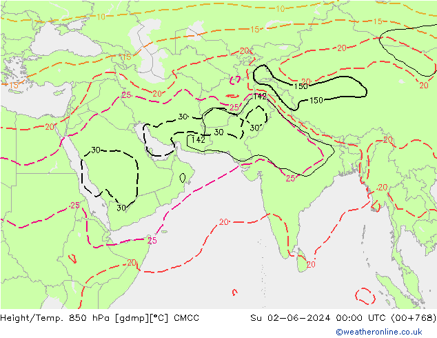 Yükseklik/Sıc. 850 hPa CMCC Paz 02.06.2024 00 UTC