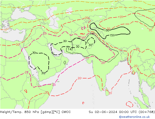 Height/Temp. 850 hPa CMCC Su 02.06.2024 00 UTC